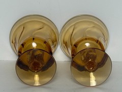 Set/2 Vintage Fostoria Jamestown Amber Swirl Water Goblets Glasses Twist Stem 6″