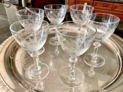 VTG Etched Sherry/Liqueur Crystal Stemware w/Floral Bouguet 3 5/8″ T x 2 1/8″