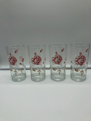 vintage MCM roses and gold Trim tumbler glasses set of 4 Cottagecore