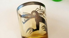 6 MID CENTURY MODERN HIGHBALL OLD FASHION DRINK SILVER GLASSES ABSTRACT ANIMALS