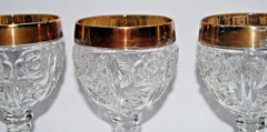 Vintage Anna Hutte Bleikristall Lead Crystal Wine Glasses Gold Rim Rose Set of 6