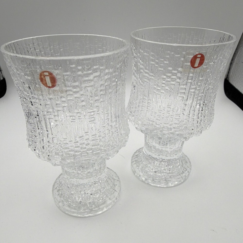 Finland iittala Ultima Thule Cordial Shot Glass Tapio Wirkkala ~3.75″ Set of 2