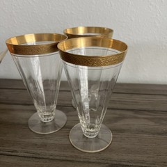 Vintage Gold Encrusted Footed Tumblers Set Of 3 Clear Glass Gold Rim Barware￼
