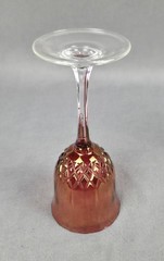 2 Wine Goblets Cranberry & Green Iridescent Glass Diamond Criss Cross Pattern
