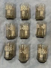 Vintage LIBBEY Franco WHEAT Smokey Amber Brown Small 5oz Juice GLASS SET 3.75”