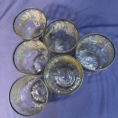 Rockwell Sterling Silver Overlay Glass Juice Tumblers 3.75″ MCM Floral Set 6