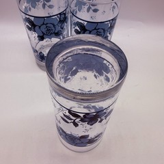 Corning Blue Velvet Tumblers Glasses Set of 3 Blue Floral 16 Oz Drinking Glasses