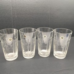 4 MCM Sasaki Bamboo Etched 5” 9oz Flat Tumbler Glass Noritake Japan Vtg Barware