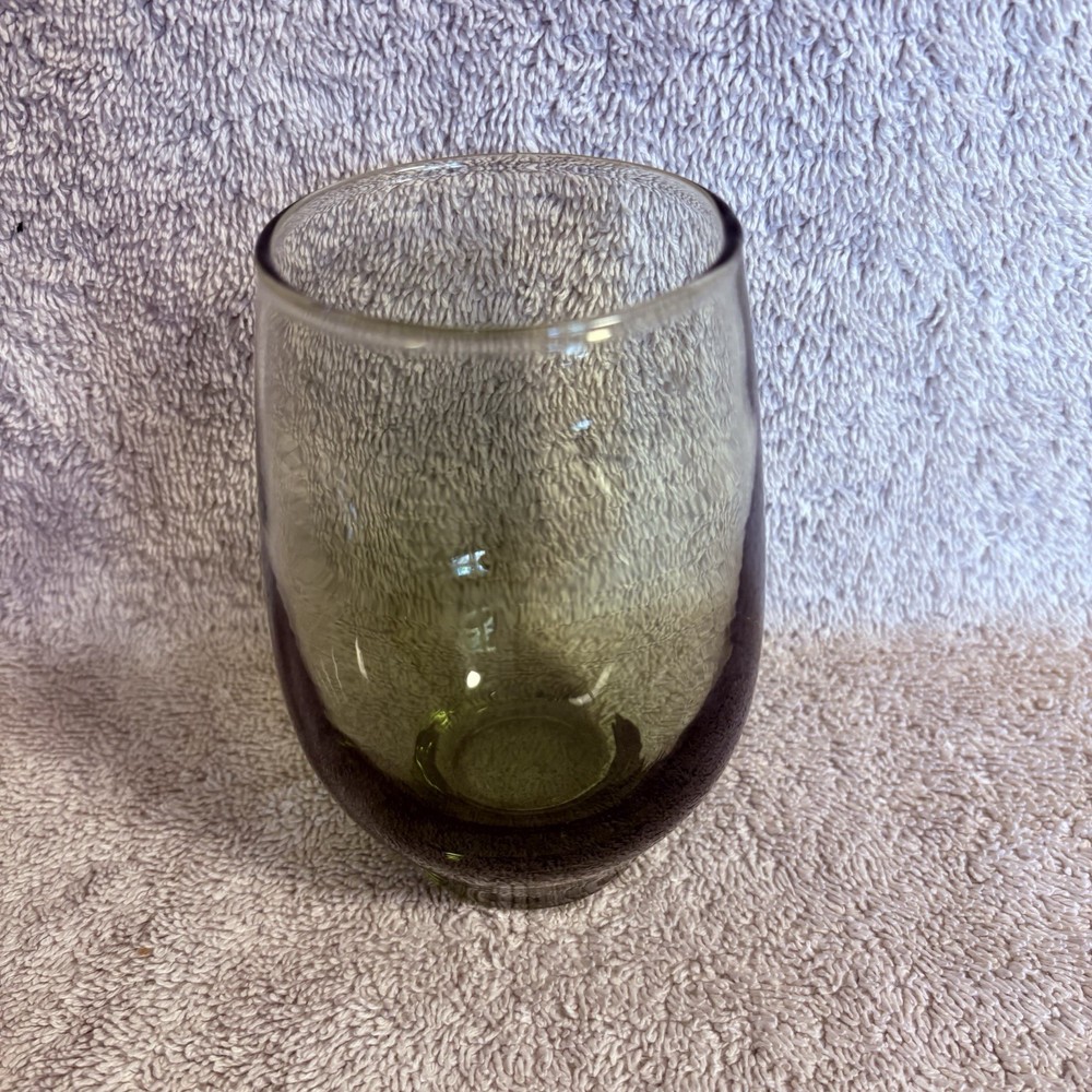 Libbey Glass Tempo Avocado Green Cooler Tumblers Roly Poly Set of 7 Glasses Vtg