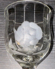 RARE Vintage 4.8″ Knobbed Stem Engraved Rose 16 Panel Bowl Wine Glass