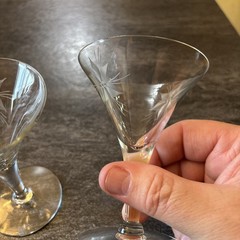 Set of 2 VINTAGE Pinwheel Flower Star Of David Pistil Hand Cut Cordial Glasses