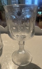 3 Vintage CLEAR FOSTORIA WOODLAND wine glasses 1975-81 ~frosted textured 5 7/8”