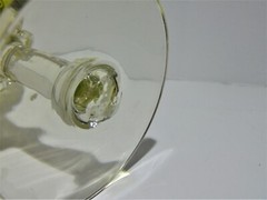 Bullicante Art Glass Chalice Goblet Avocado Green Clear Stem Blown Glass