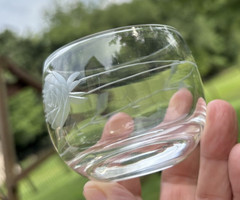Set of 6 Schott-Zwiesel Clear Gray Cut Vintage Rose 5oz Roly Poly Glasses EUC