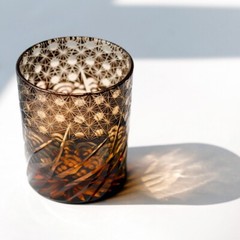 Hand Blown Black Whiskey Glasses Cut Daisy Pattern Edo Kiriko Style 9oz Tumbler