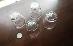 Rare set vtg 4 Dominion wavy clear fountain soda shop glassware shot glasses 2″