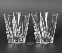 2 Mikasa Crystal Impression 4″ Old Fashioned Rocks Low Ball Glasses Barware MINT