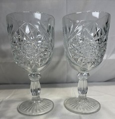 Libbey Glass Company Hobstar Star of David 7 1/4″ Glass Water Goblet Pair of 2