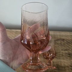 Vintage Tiffin Franciscan Flamingo 3 Pink Textured Pedestal Tea or Water Goblets