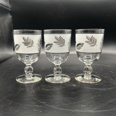 Libbey Water Goblets Silver Leaf Foliage Set Of Three Vintage