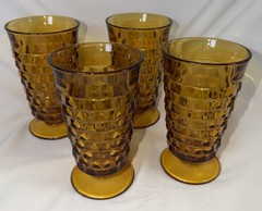 Vintage Indiana Glass Colony Whitehall Cubist Iced Tea Glasses Set of 4 Amber 6”