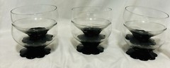 HC Fry Set Of 6 Art Glass Footed Black Petal Sherbets 3”H 3.25”D