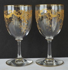 St Louis Crystal Gold Encrusted Goblets (two)