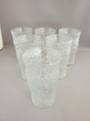 6 Depression Era Smith Glass Cracky Clear Pattern Flat Juice Tumblers 3 3/4″