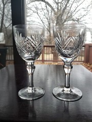 (2) Wine sherry Glasses 4-7/8″ Crystal Thomas Webb St Andrews star fan cut
