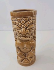 Mai Kai Brown Vintage Tiki Mug Ceramic Tall Tumbler Glass Retro Barware Decor
