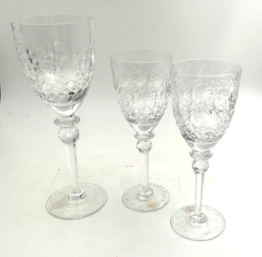 Vintage Rogaska Gallia Cut Crystal Water Goblets Glasses Set Of 3 w/ Labels