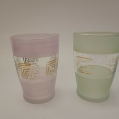 Vintage Pastel Frosted Juice Glasses Gold Atomic Mid Century MCM Set of 3