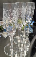 4 Vintage Diamond & Atomic Star Cut Mid-Century Champagne Flutes Glasses Set