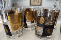 1960’S SET OF 7 CERA 22K GOLD USA ANTIQUE COIN 4 3/8″ HIGHBALL GLASSES EXCELLENT