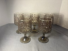 Vintage 1970s Libbey Prado Wine Glasses Set Of 5 Raised Scrolling Brown