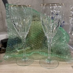 Set of 2 Mikasa? Golden Lights Crystal 9″ Wine Glasses GOLD RIM