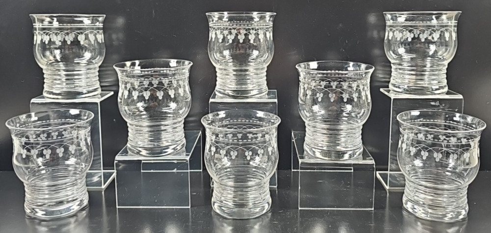8 Stuart Crystal Dash Dot Tumblers Set Depression Clear Cut England Antique Lot
