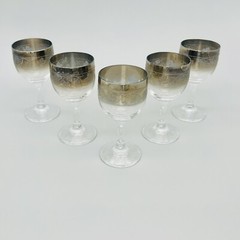 5 Vitreon Queen’s MCM Silver Fade Cordial Glasses Ombre Luster Etched Grape 60’s