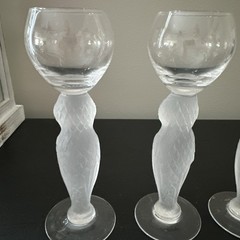 Bayel France 5 3/4″ French Crystal Frost OWL Stem Cordial Set Of 4 Glasses