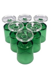 Set Of 6 Luminarc France Green Cavalier Clear Base Cordial Shot Glasses / Liquor