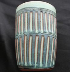 Vintage PUERTO RICAN POTTERY Blue Green Tumbler Hal Lasky