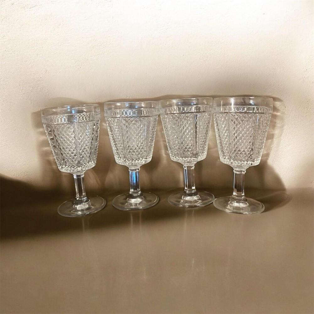 Fostoria ~ «Diamond Point» ~ 5.5” Footed / Stem Iced Tea Goblet ~ GreatCondition