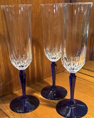 Set of 3 St. George American Heritage Crystal CHAMPAGNE Flute Cobalt Blue 💯