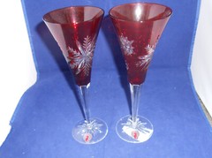 WATERFORD CASED CRYSTAL SNOW CRYSTALS RUBY FLUTES – SET OF 2 – NEW IN BOX