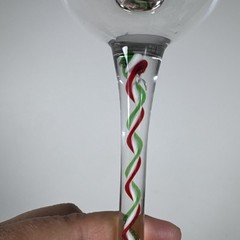 Venetian Christmas Wine Glasses Hand Blown Red Green White Twist Cane Stem 9″
