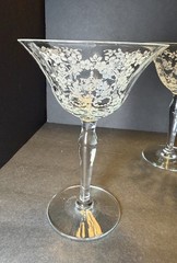 (4) Vintage Morgantown Mikado Etched Champagne / Tall Sherbet Glasses 1930s