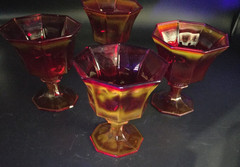 Set of 4 Vintage Independence MCM Amberina Octagonal Juice Glasses GLOWS