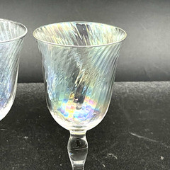 4 Iridescent Cordial Glasses Swirl Pattern Mother of Pearl Crystal Vtg 4.75″