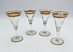 Tiffin Optic Minton Cordial, 4 1/2″ Tall with Gold trim, set of Four – S1006