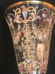 Antique crystal cup/Stemware/Enamel On Glass/ France C1900/Aperitif Cup/Painted